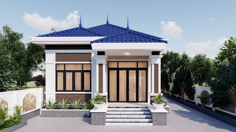 nhà cấp 4 mái nhật 4 phòng ngủ