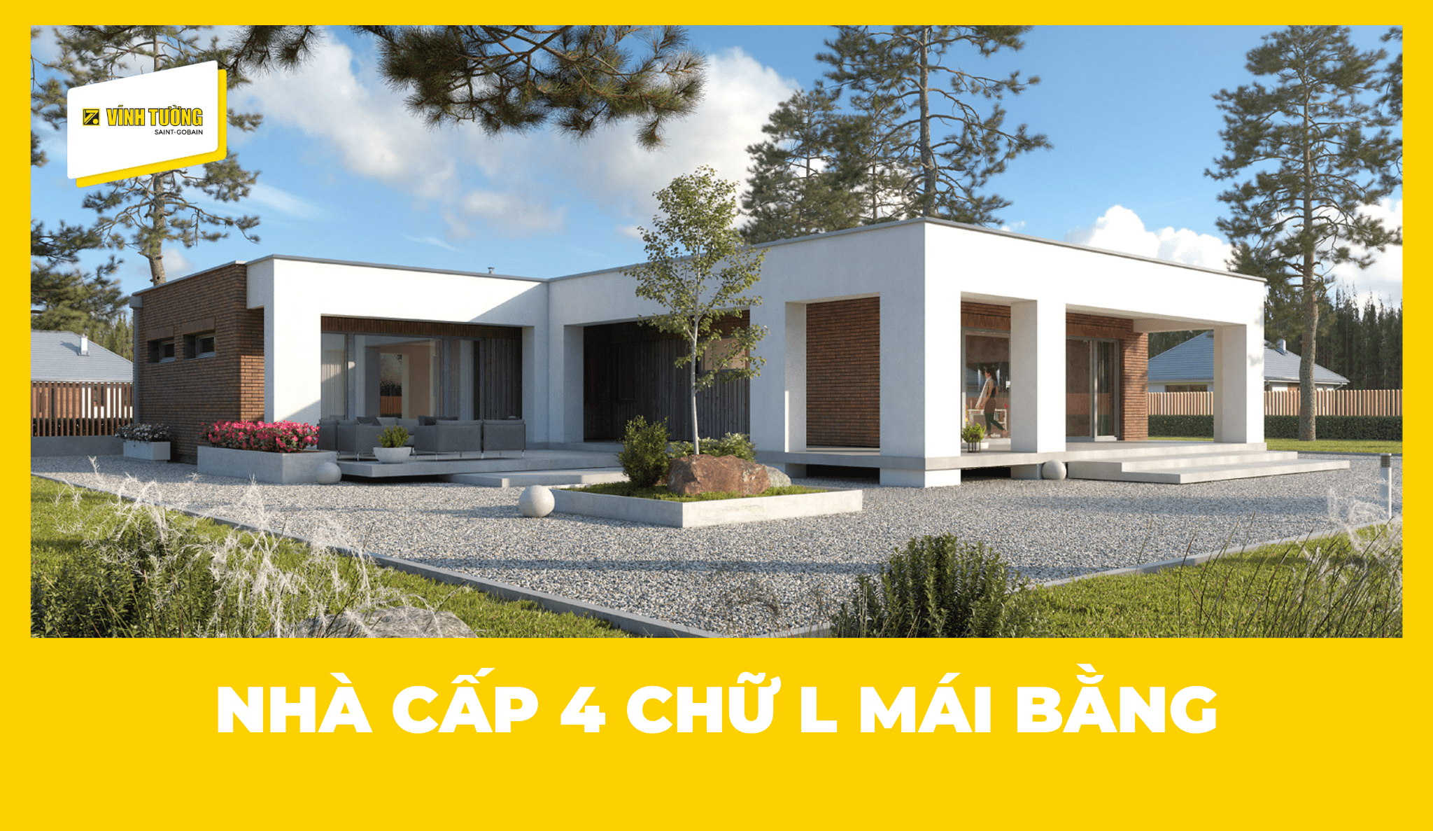 Mẫu nhà cấp 4 chữ L mái bằng hiện đại, tối ưu công năng